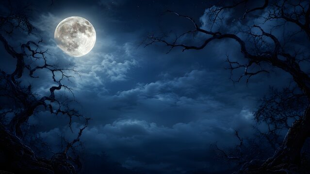 Halloween background full moon and clouds