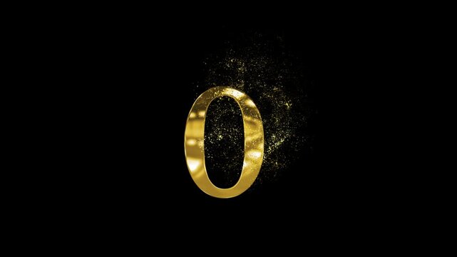 Banner of golden number 0 made of golden particles and transparent background, zero