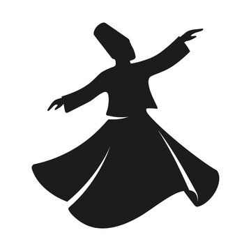 Sufi whirling dervish silhouette, traditional Turkish dancer vector, spiritual Mevlevi religious dance icon