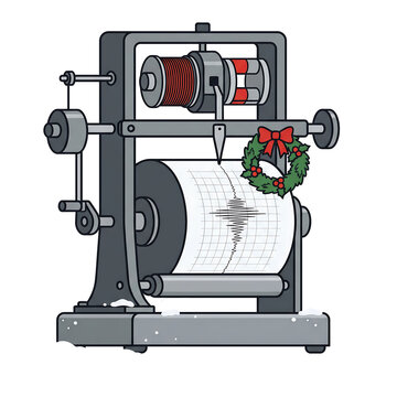 Seismograph with Christmas wreath isolated on white background