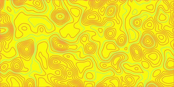 Abstract topographic map pattern with yellow and orange gradient curves, representing topographical lines.