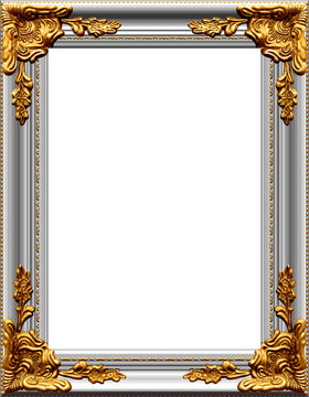 beautiful ornate realistic gilded gold silver picture painting frame upright portrait vector isolated on transparent background