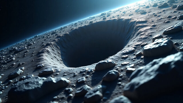 Asteroid Crater in Space for Scientific Visualization