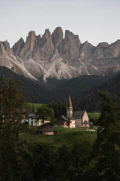 The St.Magdalena Panorama viewpoint with a beautiful cloud on the hill with mountain view background. Vertical Copy space travel and tourism banner, Dolomites, Italy