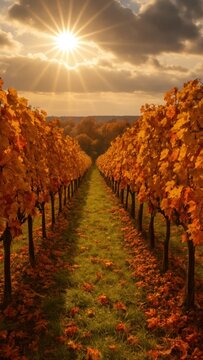 Vibrant vineyard autumn sunset mobile wallpaper