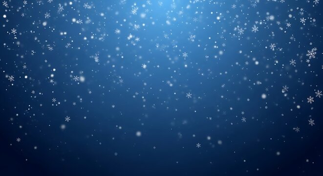 Falling snowflakes on dark blue winter night sky background