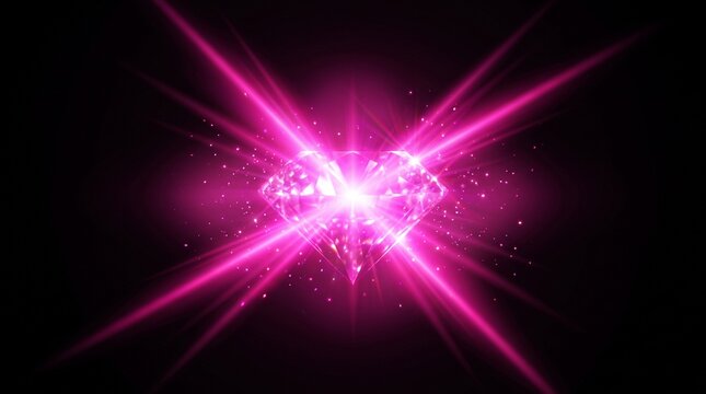 Glowing pink heart shaped diamond with light rays