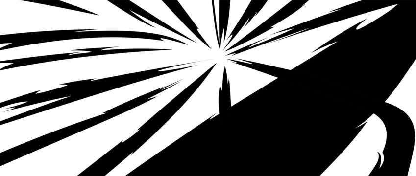 Dynamic black and white manga speed lines radiating from a bright central point, creating dramatic motion and energy for comic and anime designs.
