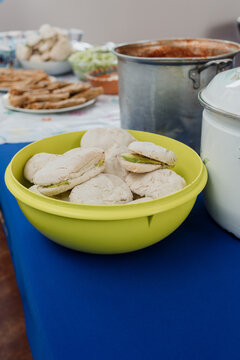 traditional mexican sandwich called chanclas in Mexico in a Mexican feast with Homemade food on table