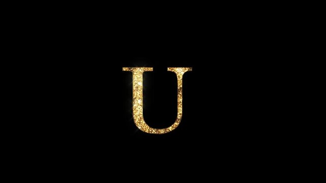 English alphabet letter U in gold jewelry style, transparent background