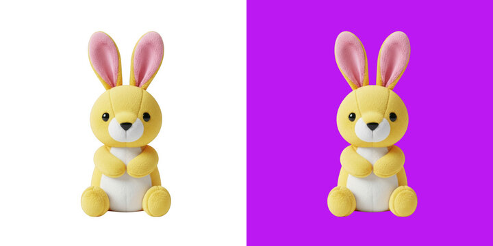 Cute yellow plush bunny toy character for easter holiday celebration greeting design