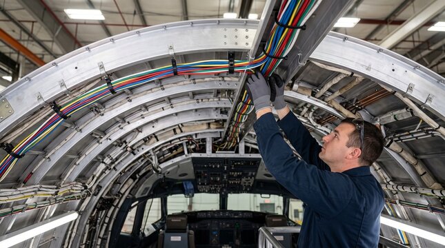 Overhead cockpit wiring installation by avionics specialist