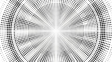 Fototapeta premium Circular halftone concentric ring pattern background in high contrast black and white.