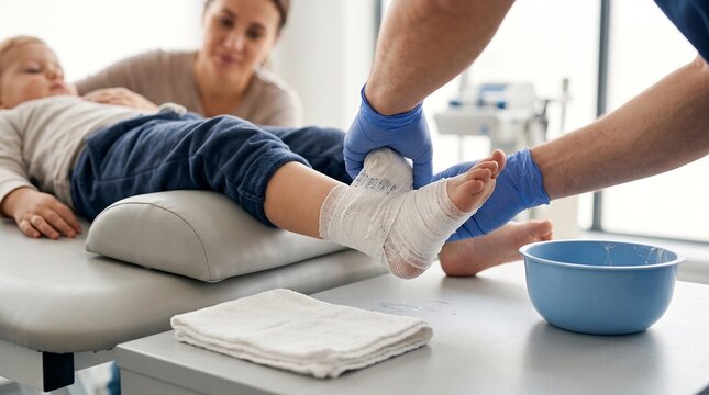 Careful plaster casting for a child's ankle brace