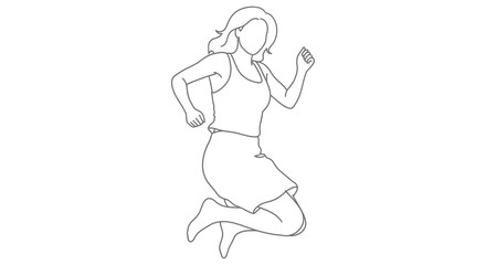 Fototapeta premium Line drawing of a woman jumping depicted in a minimalist style on a white background