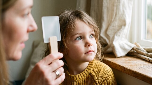 Close view of child tracking a fixation target