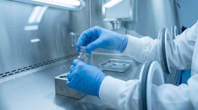 Gloved aseptic handling of vial stopper in isolator