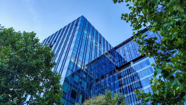Modern skyscraper office building low angle view