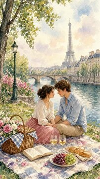 Romantic Parisian Picnic by the Seine with Eiffel View