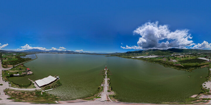 4k Panoramic aerial view Lake