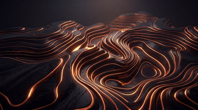 Abstract Topographic Map with Glowing Golden Contour Lines