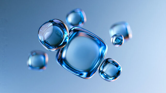 Abstract Blue Glass Floating Blocks Background