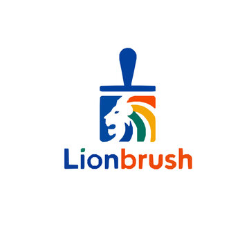 Creative vector logo design featuring a colorful paint brush combined with a lion head, perfect for painting and art businesses