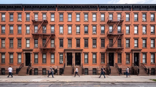Historic Red Brick Brownstone Townhouses in New York City