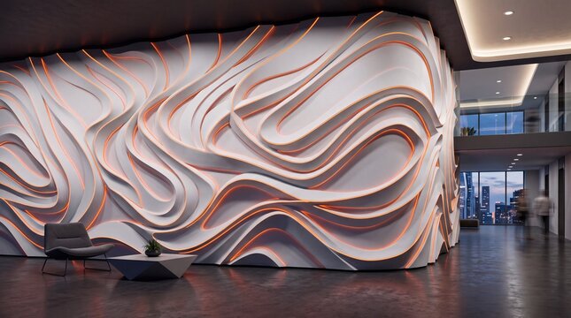 Modern Corporate Lobby with Futuristic Parametric Wall Design