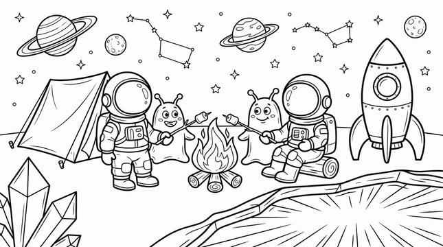Space Camping Coloring Book for Kids