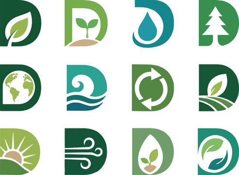 Eco Sustainability Letter D Logo Collection