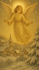 Fototapeta premium Serene angel over snowy village mobile wallpaper