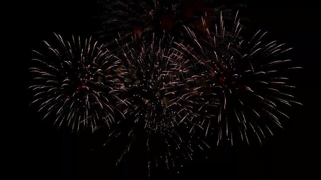 autumn fireworks display, bright sparks light up autumn evening sky, vivid fiery bursts brighten dark autumn evening sky, colorful explosions of light illuminate mysterious and quiet autumn night sky