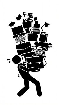 Minimalist vector illustration representing excessive responsibilities, work-life overload, stress, multitasking, and difficulty maintaining balance in modern life.