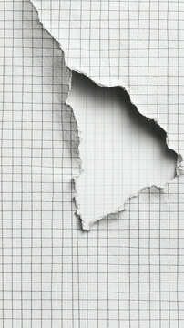 Torn sheet of graph paper with a jagged hole, revealing a plain white background