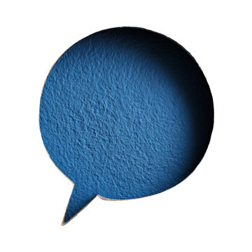 Textured, blue speech bubble with a slight metallic rim against a black background