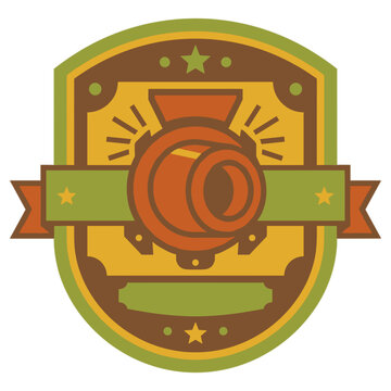Industrial steampunk gear emblem, badge, or label design in vintage