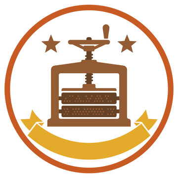 Vintage press machinery icon, agricultural production, traditional