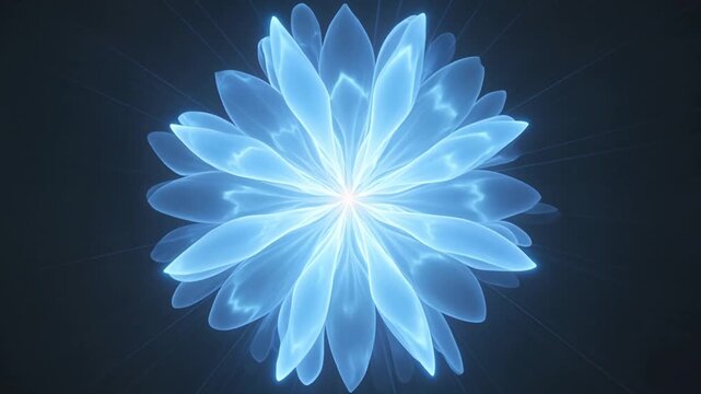 Glowing blue digital flower fractal pattern for website backgrounds, social media designs, print materials, and technologyrelated projects. Bright and vibrant.