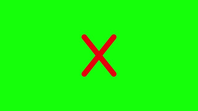 Red X Mark Symbol Hand Drawn Animation on Green Screen