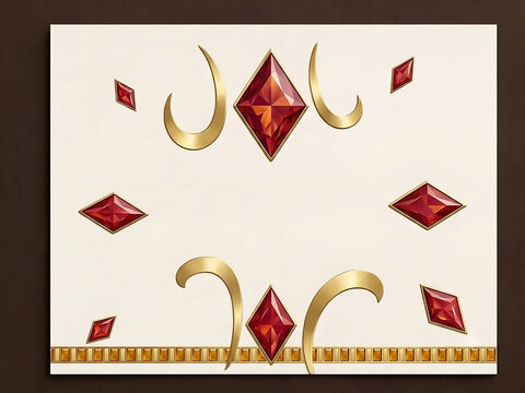 Premium Vintage-Style Frame with Red Rubies, Gold Curls, and Beaded Border
