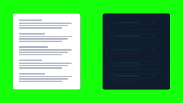 Document Text Extraction and UI List Generation Animation on Green Scree