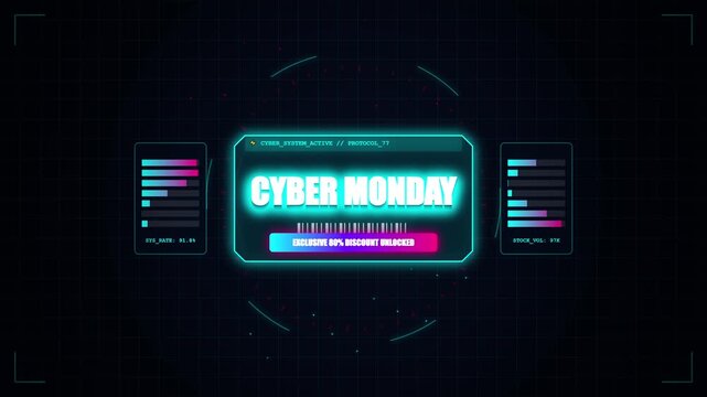 Futuristic Cyber Monday Digital Sales HUD Interface