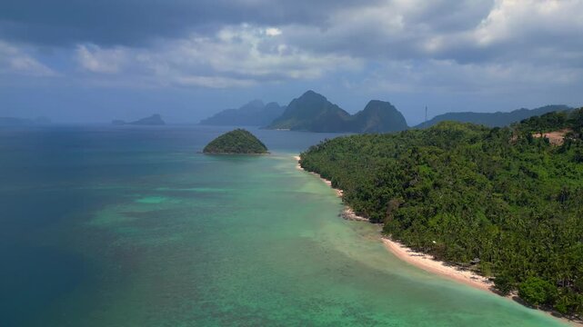 El Nido tropical beach seascape with limestone karsts Perfect aerial view drone
