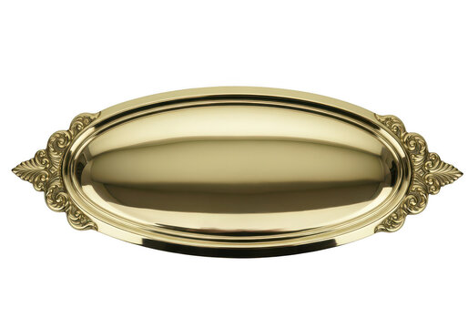 Shiny gold oval decorative frame with vintage ornate border isolated on transparent background