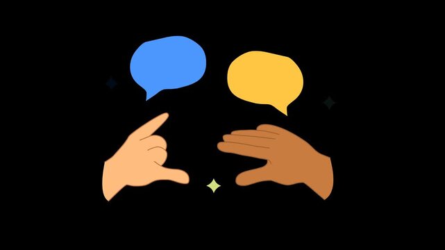 Hand sign language animation with empty speech bubble