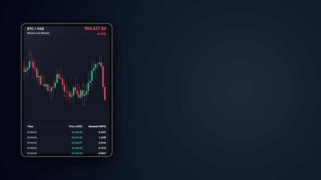 Cryptocurrency Investment Concept with Bitcoin Trading Exchange Interface on Tablet Device Animation Video with Copy Space.