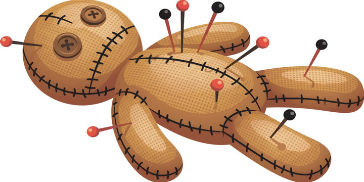 Voodoo doll with pins stuck in it, representing pain and sufferi