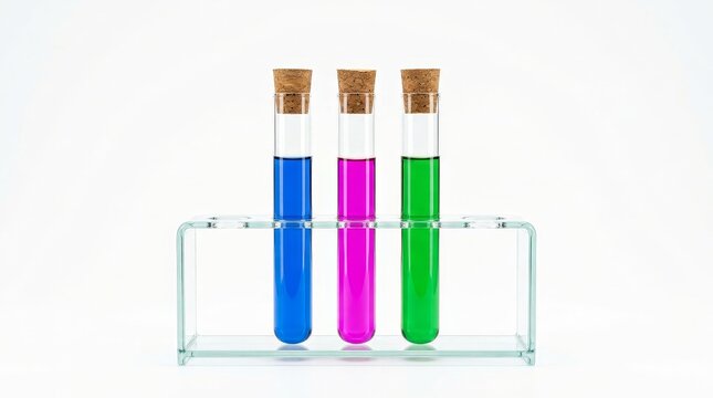 Vibrant colored liquids in test tubes on a white background