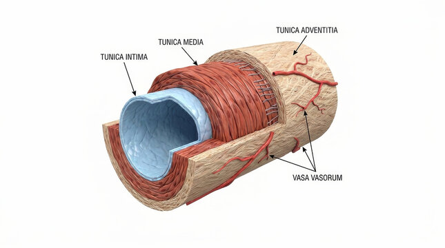 Layers of a blood vessel shown in anatomical cross section